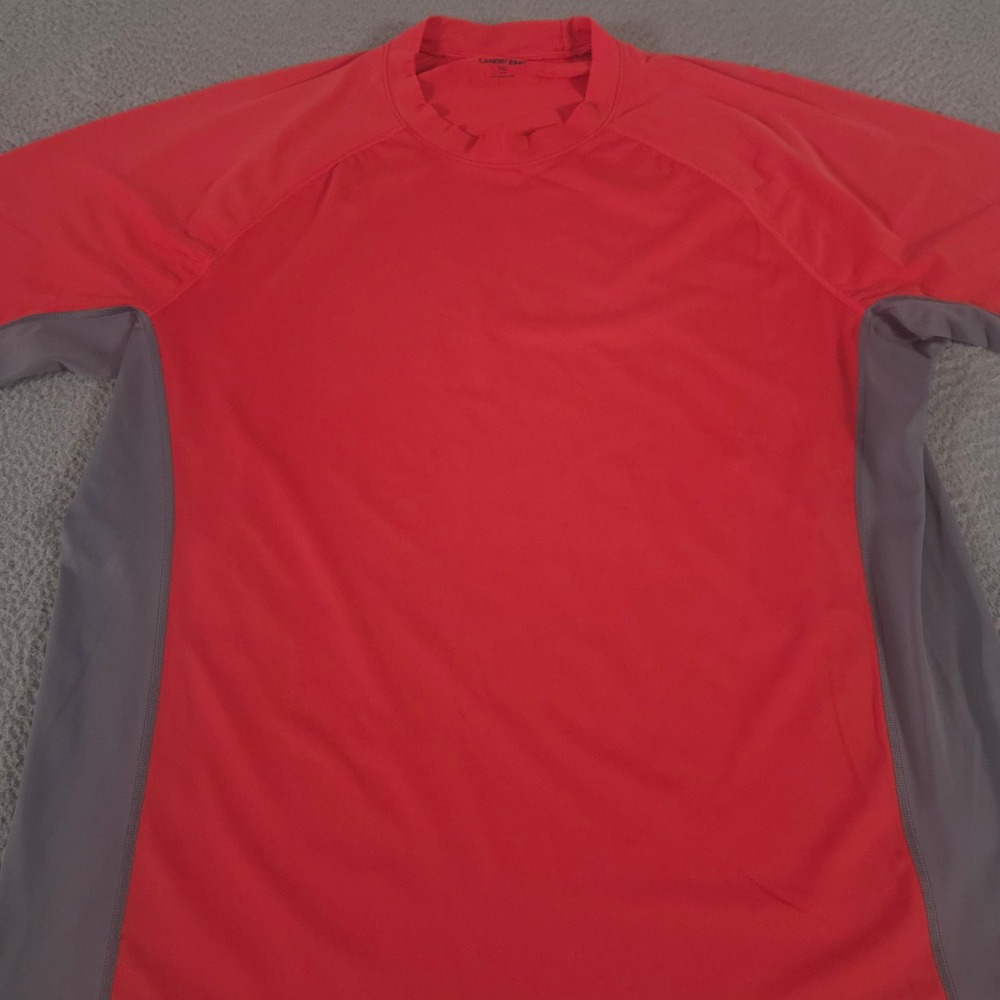 Lands' End Shirt Mens XXL Coral Short Sleeve Swim Tee Rash Guard Colorblock